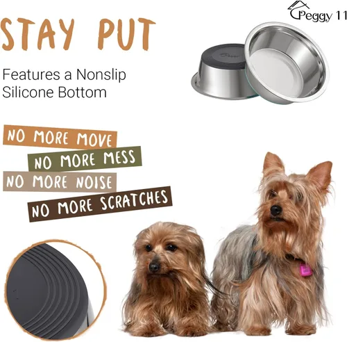 Vista 3 de PEGGY11 Cuencos Profundos de Acero Inoxidable Antideslizantes para Perros - Paquete de 2, 2 Tazas