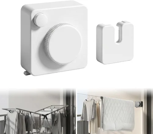 Vista 10 de Tendedero retráctil para interiores y exteriores con diseño anticaída, nuevo tendedero retráctil 2026 para baño, tendedero de acero inoxidable