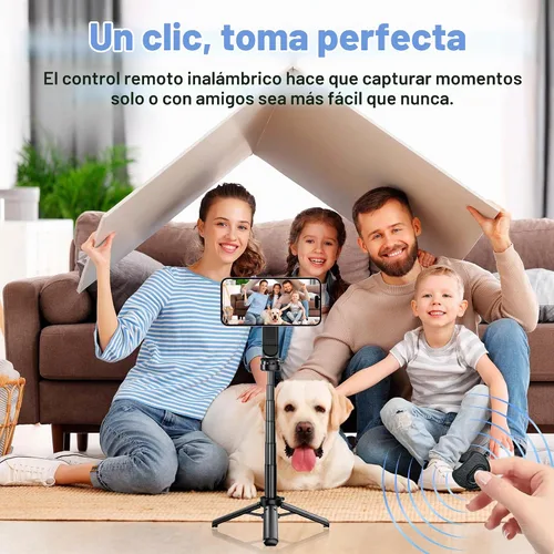 Vista 2 de Palo selfie magnético multifuncional 4 en 1 con rotación de 360°, mini trípode portátil extensible para teléfono con control remoto y anillo