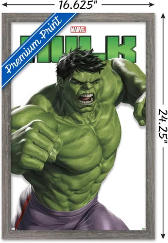 Vista 3 de Trends International Marvel Comics Hulk Feature Series - Póster de pared, 22.4 pulgadas de largo x 14.7 pulgadas, versión enmarcada de madera