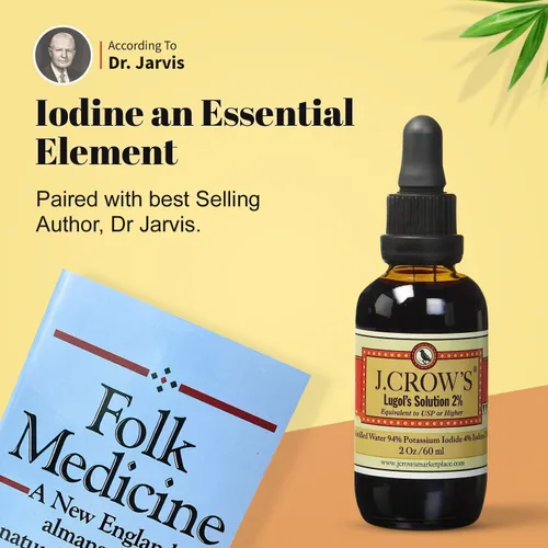 Vista 4 de J.CROW'S® Lugol's 2% Yodo Solución & 'Folk Medicine' Book Bundle: Formulación de yodo esencial desde 1829 combinada con un Almanaque de Nueva