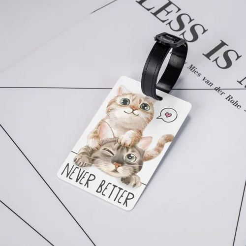 Vista 5 de Lindas etiquetas de mochila de gatos para niños y adultos, etiquetas de equipaje de animales pequeños y divertidos, etiquetas para maleta, 1 paquete