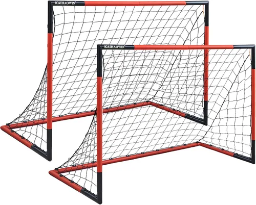 Vista 10 de KAIHAOWIN Portería de fútbol 3'x2.5' 6'x4' 8'x6' 10'x6.6' - Portería con marco de acero para todo clima, red de fútbol de montaje rápido - Porterías