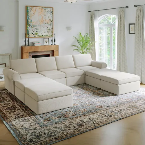 Vista 28 de Novilla Sofá modular de 108 pulgadas, sofás modulares modulares para sala de estar y dormitorio, funda extraíble de chenilla, sofá nube con soporte