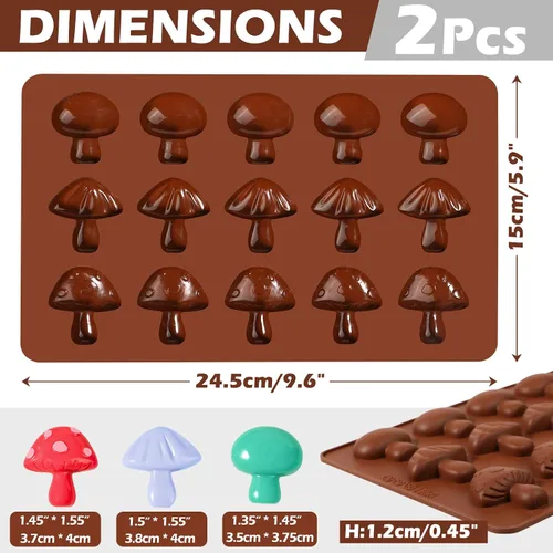 Vista 4 de Webake Molde de chocolate de hongos, moldes de silicona de 15 cavidades con tres bonitas formas de hongo, perfecto para chocolate, dulces, fondant