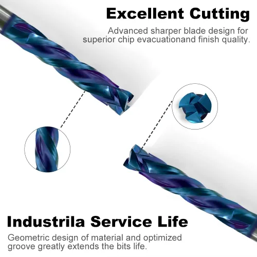 Vista 3 de Broca de enrutador espiral de compresión con corte ascendente y descendente de 3 flautas para CNC, diámetro de corte de 1/4 pulgadas, longitud