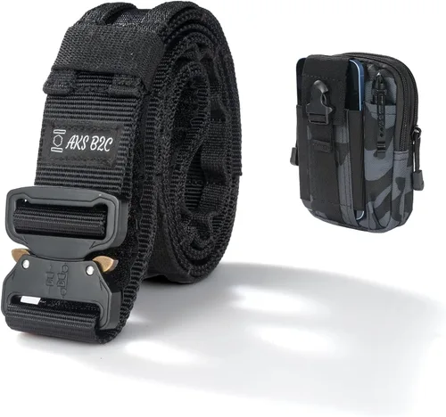Vista 4 de Tactical Belt with Buckle Molle Belt Security Utility Belt with Pouch Heavy Duty Battle Belt with Premium Pouch Negro