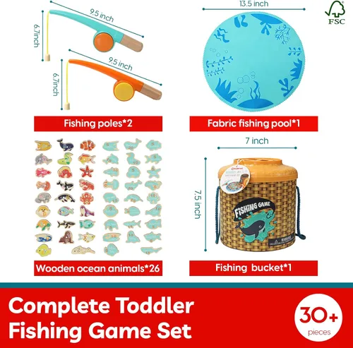 Vista 3 de TOP BRIGHT Juego Montessori de Pesca para Niños Pequeños - Juguetes Magnéticos de Pesca de Madera para Niños de 3 Años, Regalo para Niñas y Niños