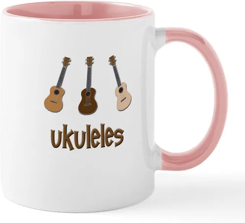 Vista 49 de CafePress Peace Love - Taza de café de cerámica para ukelele (11 oz (11.0 fl oz)