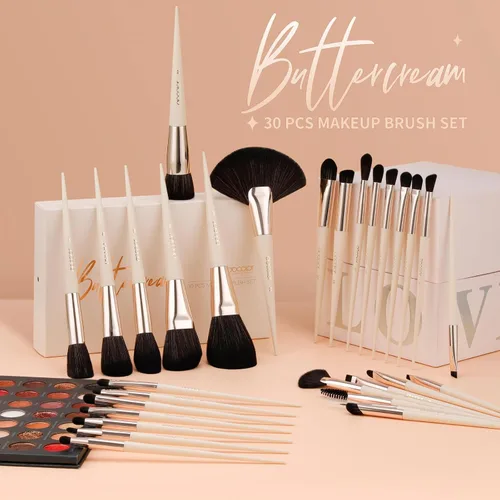 Vista 8 de docolor - Juego de 30 brochas de maquillaje profesionales Kabuki sintéticas de primera calidad, brocha de mezcla para base, polvo facial, rubor