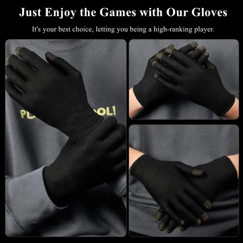 Vista 5 de Guantes de juego para manos sudorosas, Rakizbe de alta sensibilidad, antisudor, transpirables, sin costuras, con mangas para los dedos del pulgar