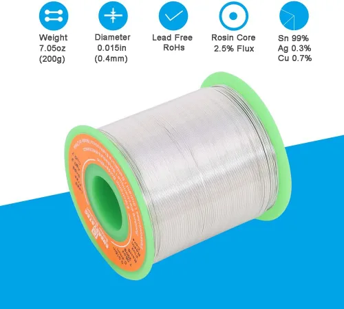Vista 2 de 0.016 in de diámetro de alambre de soldadura fino sin plomo 7.05 oz electrónica alambre de soldadura núcleo de colofonia aleación de calibre fino
