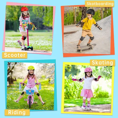 Vista 7 de Conjunto de casco de bicicleta para niños, casco ajustable para niños pequeños de 2 a 8 años con rodilleras, coderas y muñequeras Casco