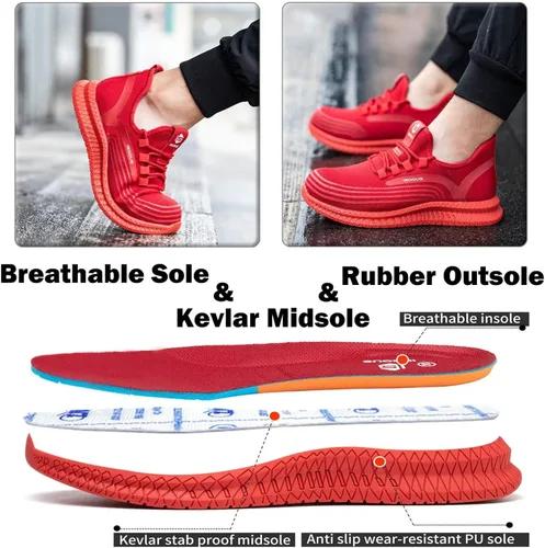 Vista 5 de ISOOUS Zapatos de punta de acero para hombres y mujeres zapatos de trabajo indestructibles zapatos de seguridad ligeros antideslizantes zapatos