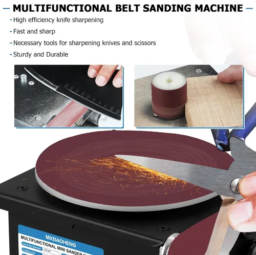 Vista 2 de MXBAOHENG Mini lijadora de disco de banda de 6 pulgadas y correas de lijado de 1.2 x 15 pulgadas para molienda de piedra de metal y madera, máquina