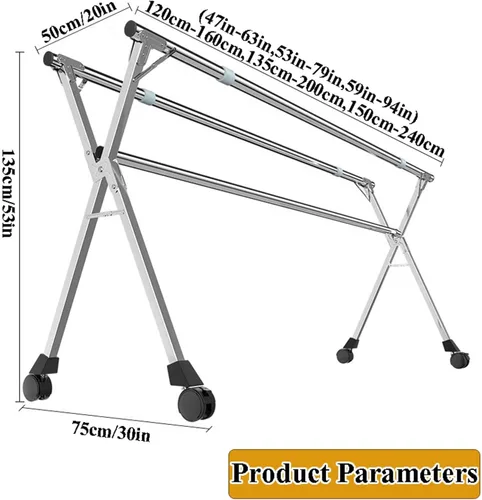 Vista 7 de HUHJYUGE Estante de secado de ropa plegable, estante de lavandería con ruedas, estante de ropa resistente, soporte plegable para ahorrar espacio