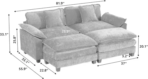 Vista 11 de Sofá seccional modular verde de 111.5", sofás seccionales grandes de 3 plazas para sala de estar, sofá nube oversized de tela chenille con otomana