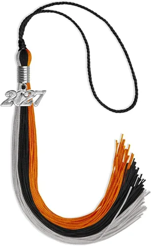 Vista 152 de Endea Graduation Borla de triple color con gota de fecha plateada (negro/dorado/granate, 2020)