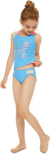 Vista 4 de SETMVVQ Traje de baño de dos piezas para niñas tankini para niñas traje de baño deportivo con espalda cruzada traje de baño de 3 a 14 años