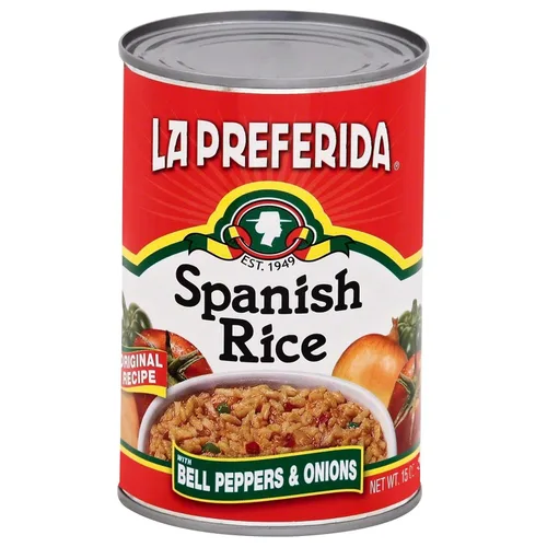 Vista 3 de La Preferida Arroz español enlatado - Rápido y fácil, salsa robusta de tomates, pimiento y cebolla. Ingredientes veganos, naturales, sin