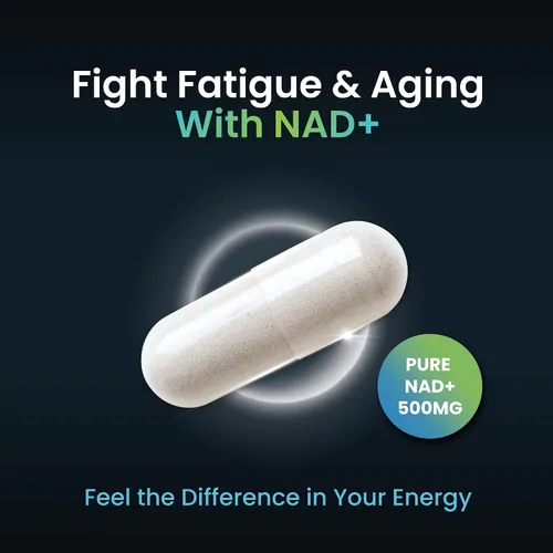 Vista 4 de Suplemento NAD+ - 500 mg de NAD Plus puro para energía, concentración, piel y apoyo antienvejecimiento - Suplementos NAD sin gluten sin OMG