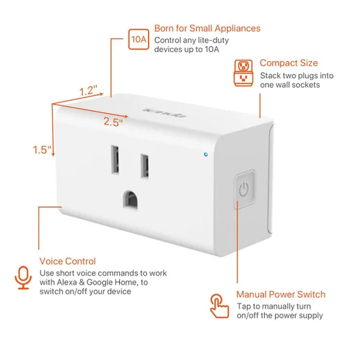 Vista 2 de TENDA SP3 (2 unidades) Interruptor de salida WiFi de enchufe inteligente, compatible con Alexa y Google Assistant para control de voz, temporizador