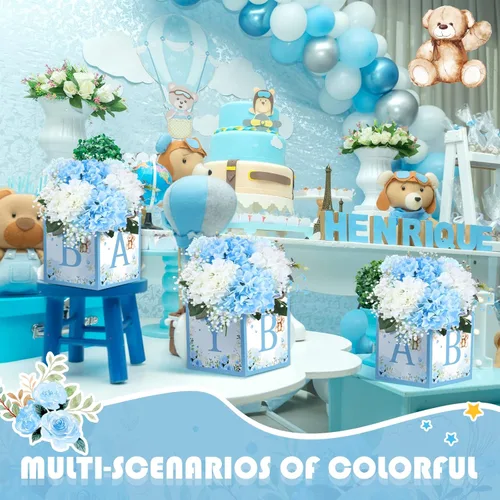 Vista 6 de Bucherry - 6 cajas de centro de mesa de baby shower con letras de "bebé", cajas de flores, decoración de mesas para baby shower, cumpleaños, Azul