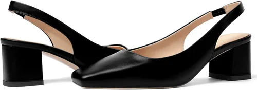 Vista 6 de Mujer mate nupcial tacón bajo sólido grueso cuero punta cuadrada Slip On Sexy 2 pulgadas bombas zapatos negro tamaño 8.5 - Caites de Mujer de Tacon