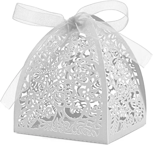 Vista 9 de Auto-plaza - 50 cajas de regalo de belleza cortadas con láser, cajas de dulces con cintas (verde)