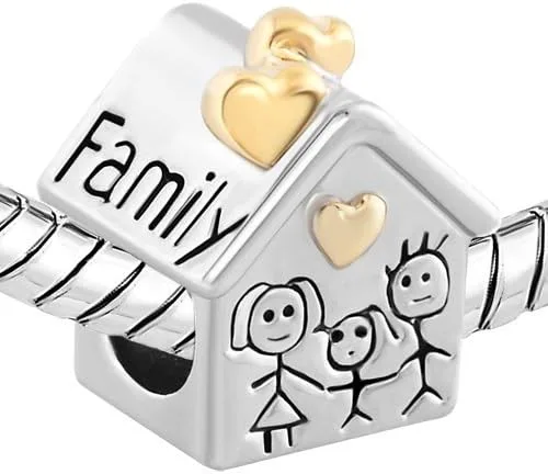 Vista 2 de Family House - Abalorio dorado con forma de corazón para pulseras, Cobre, Cobre