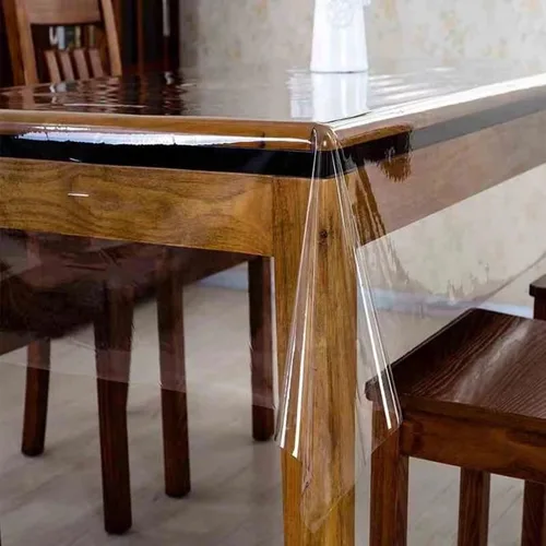 Vista 9 de Pioggia Mantel de vinilo con respaldo de franela, impermeable, a prueba de aceite, plástico, limpiable, mantel de PVC para interior y exterior Beige