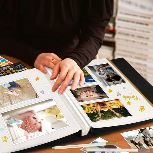 Vista 6 de Lanpn Álbum de Fotos Autoadhesivo Scrapbook 40 Páginas, Álbumes de Fotos de Lino DIY Páginas Magnéticas Adhesivas que contienen 4X6 7x5 A5 Imágenes