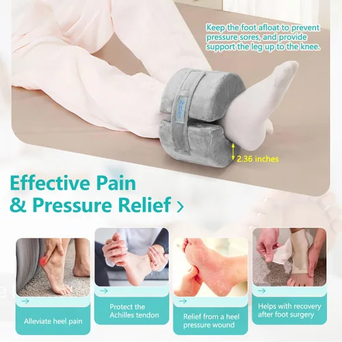 Vista 2 de Zelen Almohada de elevación de pie, talón de tobillo, cuña elevadora, almohada médica de tobillo para cama, dolor de presión, úlcera para dormir