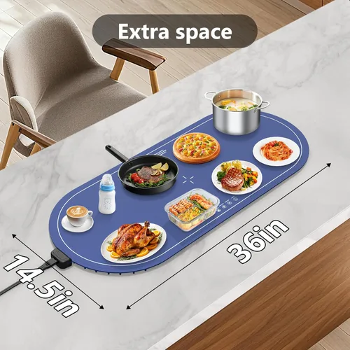 Vista 2 de Tapete de calentamiento para alimentos extra grande, 36 x 15 pulgadas, tapete de calentamiento de alimentos para encimeras, fiestas y uso diario