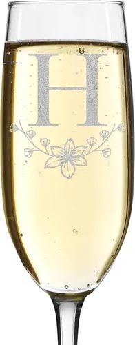 Vista 13 de shop4ever Monograma de letra floral de flauta de champán grabado con láser, 8 oz (L)