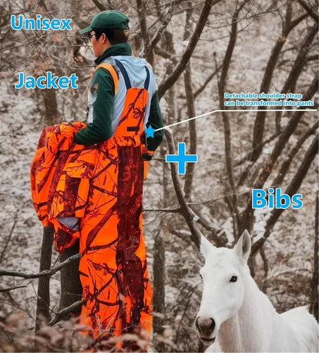 Vista 5 de Llaikeph Ropa de caza, chaqueta de caza y pantalones de caza para hombres y mujeres, traje Ghillie, 7, equipo de caza, Blaze Camo (M), Naranja Blaze