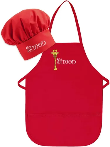 Vista 11 de Conjunto de delantal y sombrero personalizado para niños de zoológico, añade tu propio nombre para niños, cocina, horneado