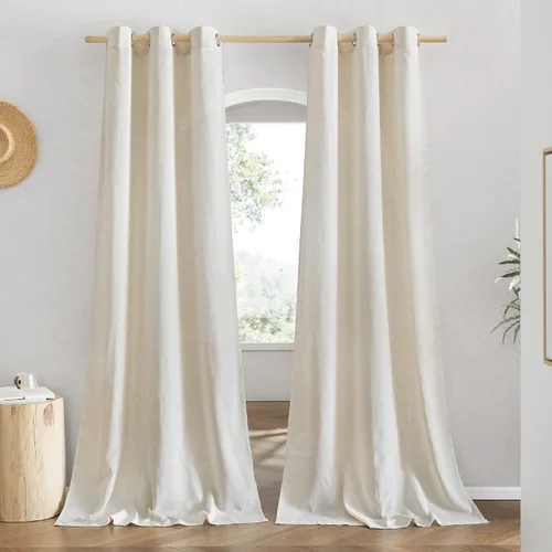 Vista 25 de NICETOWN - Cortinas de lino angora para ventana de cocina sobre el fregadero, con ojales, lino grueso angora, tratamientos cortos para ventanas