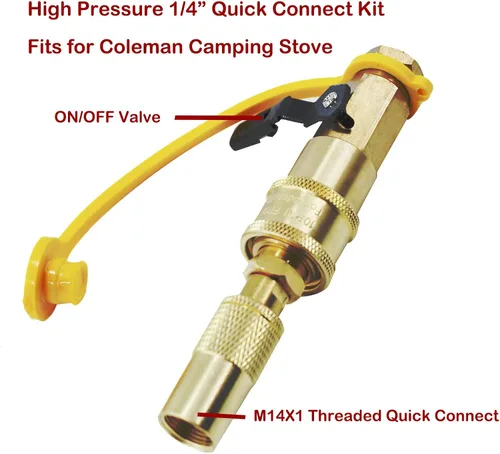 Vista 5 de MENSI Adaptador de propano de 1/4 de pulgada, accesorio de desconexión rápida compatible con Stansport, Camp Chef Mountaineer, Eureka Gonzo