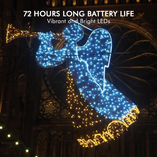Vista 4 de Paquete de 12 luces de hadas que funcionan con pilas, 7 pies, 20 luces LED de alambre plateado