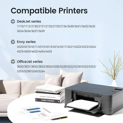 Vista 2 de XJI Cartuchos de tinta remanufacturados de repuesto para HP Ink 63XL 63 XL (negro, paquete de 2), para OfficeJet 3830 3833 5222 5255 5258 5260 Envy