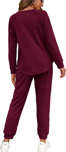 Vista 12 de Wiholl - Conjuntos de dos piezas para mujer: ropa cómoda con sudadera abotonada y pantalones deportivos con bolsillos