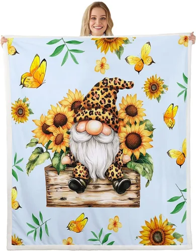 Vista 7 de Erosebridal Cartoon Gnomes Fleece Blanket,Dwarf Throw Blanket 40x50 Inch for Bedroom Living Rooms Sofa Couch,Colorful Stars Sherpa