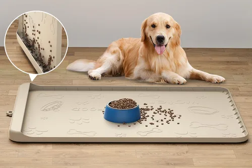 Vista 10 de Tapete para Comida de Perro - Tapete de Silicona para Perro para Comida y Agua - 36" x 24" Tapetes Grandes de Alimentación para Mascotas con Azul