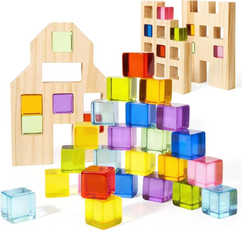 Vista 13 de Woodtoe Montessori - Juguete apilable para niños de 3, 4, 5, 6 años, bloques de construcción arcoíris para niños pequeños, bloques apilables