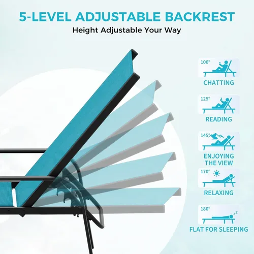 Vista 5 de 2-Pack 5-Position Adjustable Outdoor Reclining Lounge Chairs Sky Blue