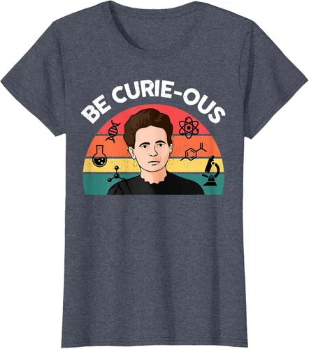 Vista 17 de Camiseta de ciencia para mujer Be Curie-ous Marie Curie Funny Chemist Teacher, Azul Azul Pastel