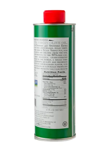 Vista 2 de Frankies Aceite de oliva orgánico extra virgen Lata de 16.9 onzas líquidas Aceite de oliva virgen extra siciliano real (EVOO) Aceitunas