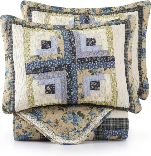 Vista 8 de L'IRISDOM Juego de ropa de cama Queen 100% algodón, colcha de retazos bohemios, colcha acolchada para todas las estaciones