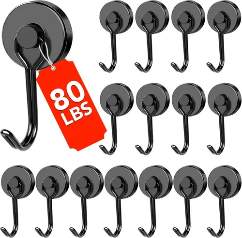 Vista 15 de DIYMAG - Ganchos magnéticos negros, imanes de 18 kg de alta resistencia, 2026, esenciales para cruceros, cabinas, con gancho de metal para colgar